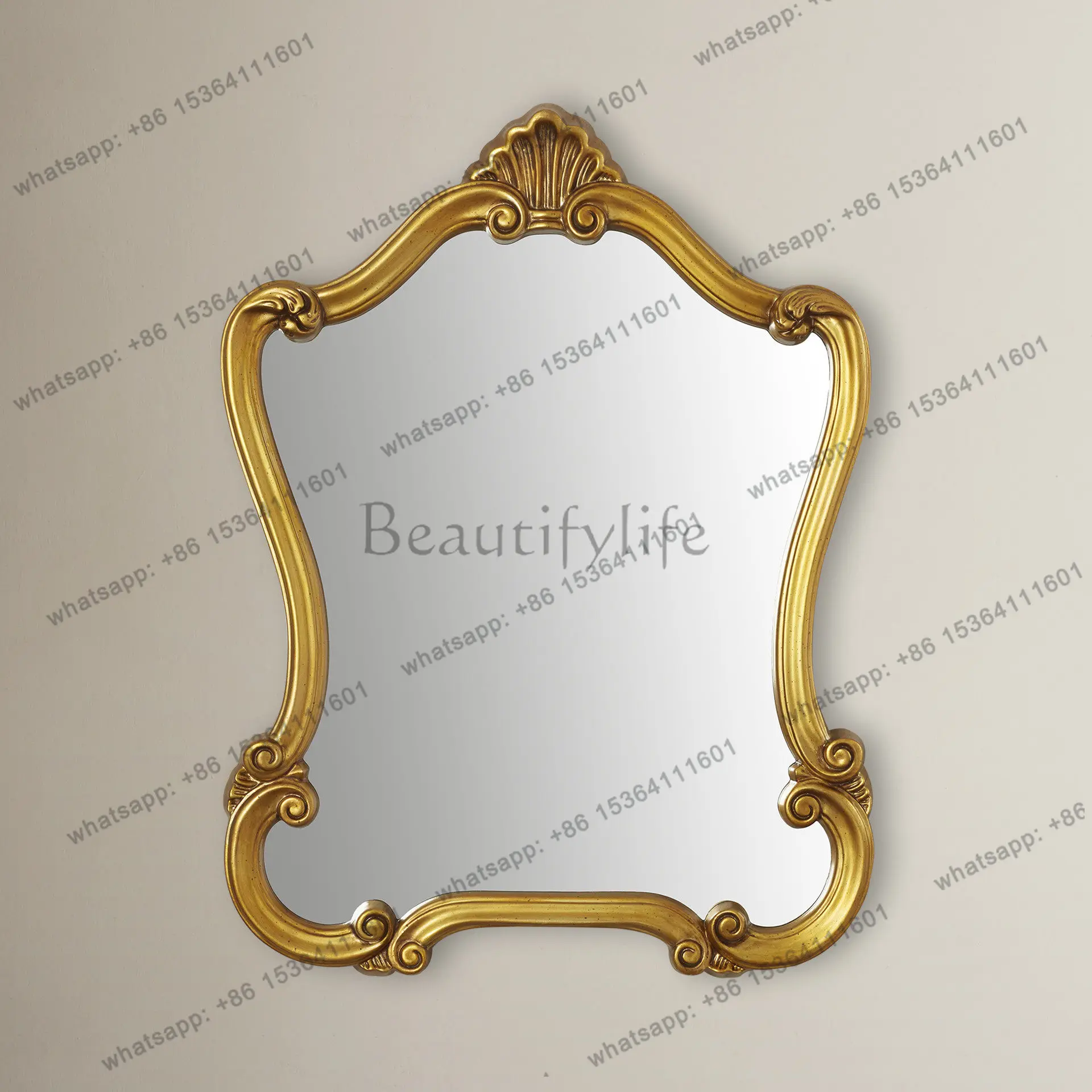 PG carved bathroom bathroom decorative mirror light luxury creative bedroom retro makeup mirror