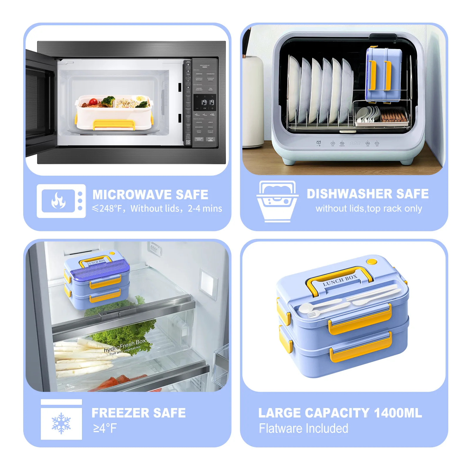 صندوق غداء بينتو قابل للتكديس للأطفال البالغين، حاويات تخزين الطعام المقاومة للتسرب سعة 2150 مل لتناول الطعام والعمل والنزهة والمدرسة #4