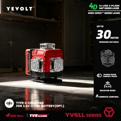YEVOLT YVGLL4XS12T Series Green Laser Level 3-Plane 12-Line Self-leveling 360 3D Horizontal & Vertical Power Measuring Tools