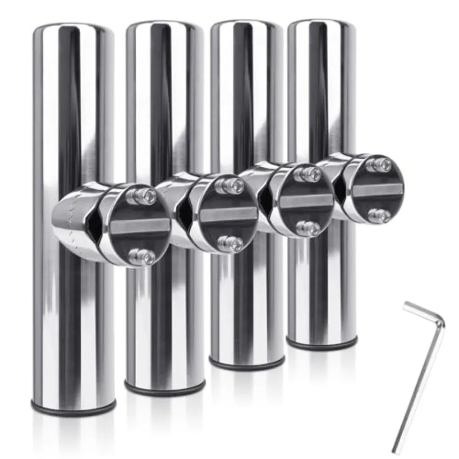 

4Pcs Stainless Steel Fishing Rod Holder, Adjustable Rail Mount Clamp-On Fits 7/8"-1" Rails Heavy Duty Fishing Pole Holder for B