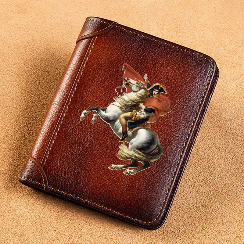 High Quality Genuine Leather Men Wallets The Great Napoléon Bonaparte Printing Short Card Holder Purse Luxury Brand Male Wallet