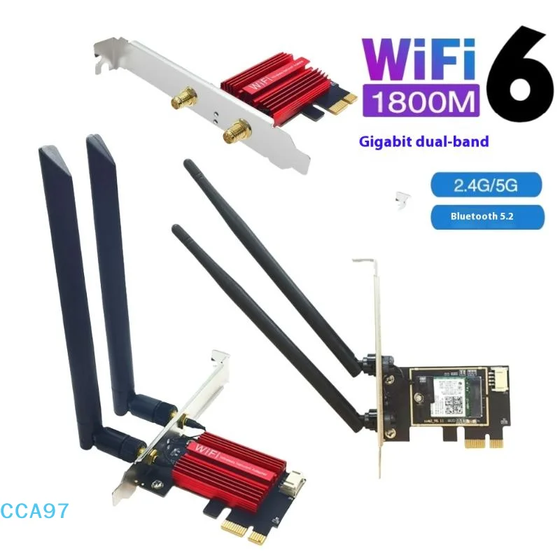

1 шт. 1800 Мбит/с BT5.2 двухдиапазонный 2,4G/5Ghz 802.11AX сетевая Wi-Fi-карта для настольных ПК Win 10/11 WiFi6 AX1800 беспроводной адаптер PCIE