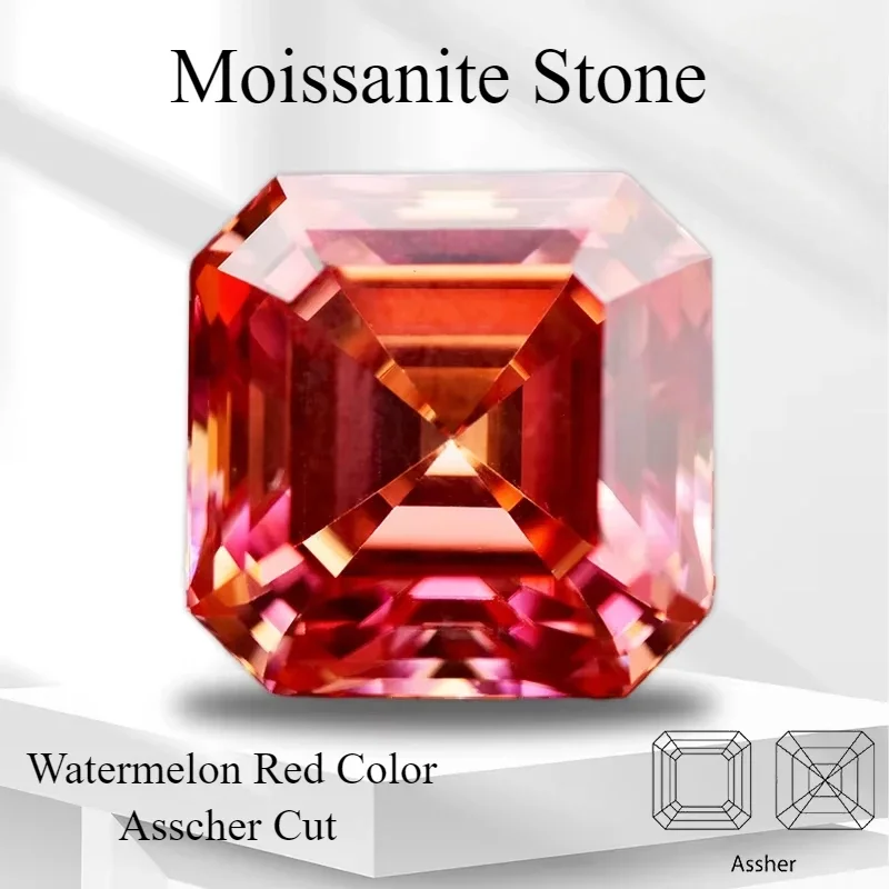 مويسانيتي حجر البطيخ الأحمر اللون Asscher قطع تمرير الماس تستر أعلى سحر مواد صنع المجوهرات مع شهادة GRA