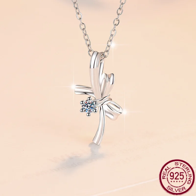 

New bow tie pure silver necklace S925 silver jewelry pendant fashion luxury Moissanite GRA jewelry wedding jewelry