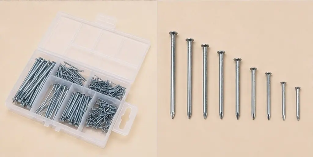 240Pcs Round Steel Nail Skirting Nails for Woodworking & Picture Hanging – Silver Assortment