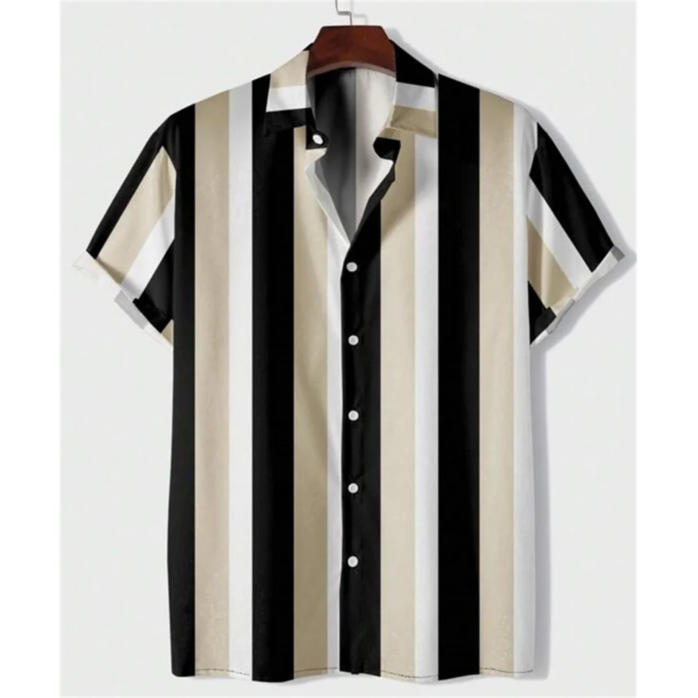 

Summer Men's 3D Stripe Fashion Casual Outdoor Short-Sleeve Shirt Style Summer Hawaiian Style Everyday Beach Vacation Party Wear