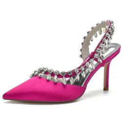 Luxury Diamond Silk Thin High Heels Sandals Women Sexy Pointed Toe Banquet Party Shoes Fashion Elegant Crystal Wedding Shoes