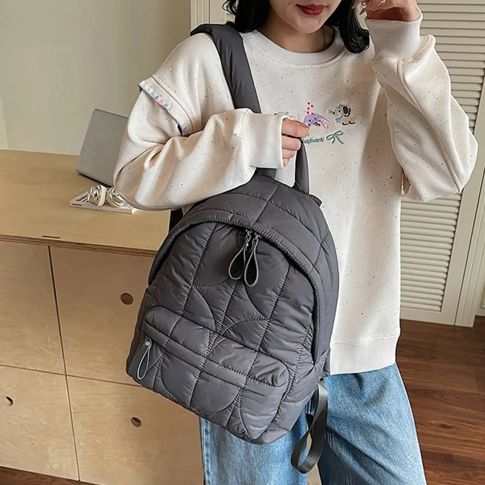 

Solid Color Padded Coat Backpack Nylon Cloud Space Cotton Shoulder Bag Large Capacity Pleated Student Schoolbag Streetwear