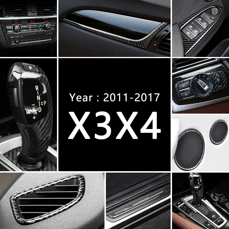 For BMW X3 X4 F25 F26 carbon fiber car interior shift air conditioning CD button panel door armrest cover decoration car sticker