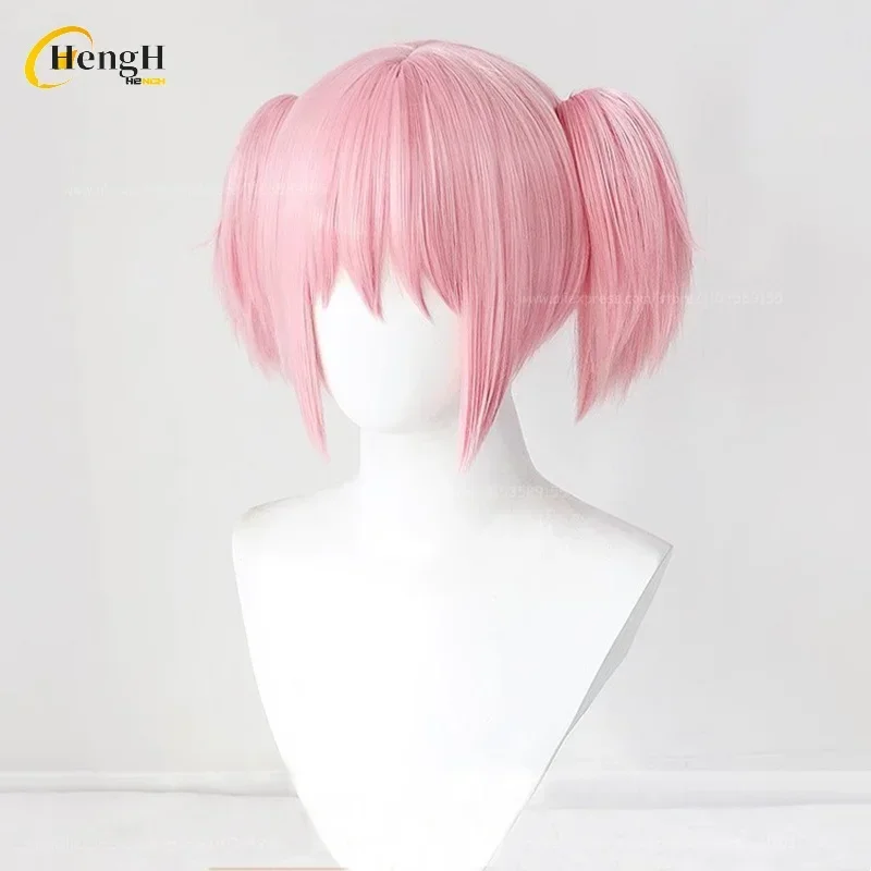 In Stock Synthetic Anime Kaname Madoka Cosplay Wig Short 30cm Pink Double Ponytail Wig Heat Resistant Hair Halloween Party Wigs