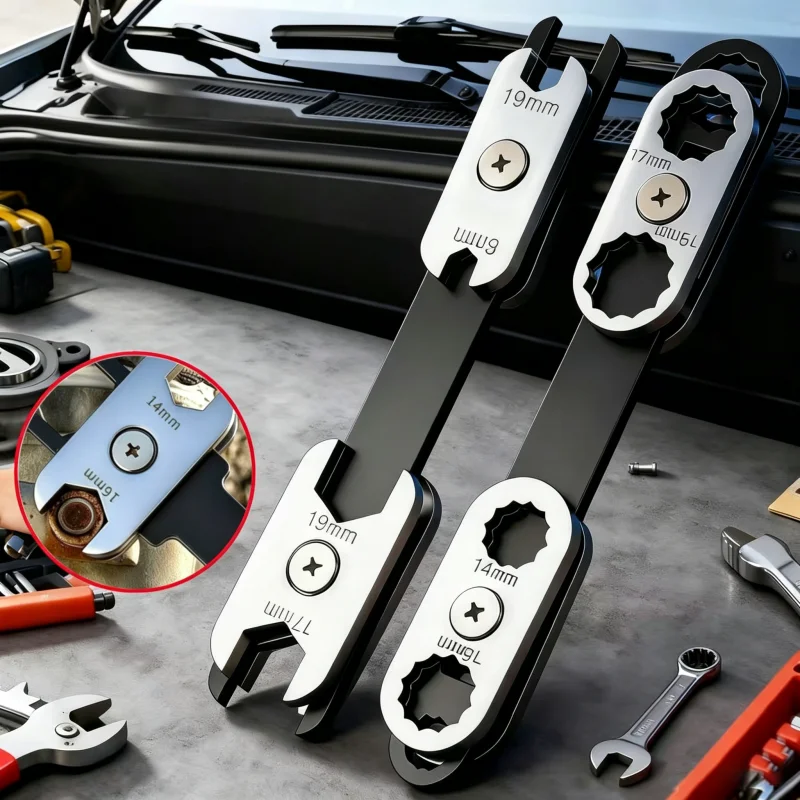 8-in-1 Multi-Function Universal Wrench Set, 360° Rotating Socket Wrench (6-19mm) for Auto & Motorcycle