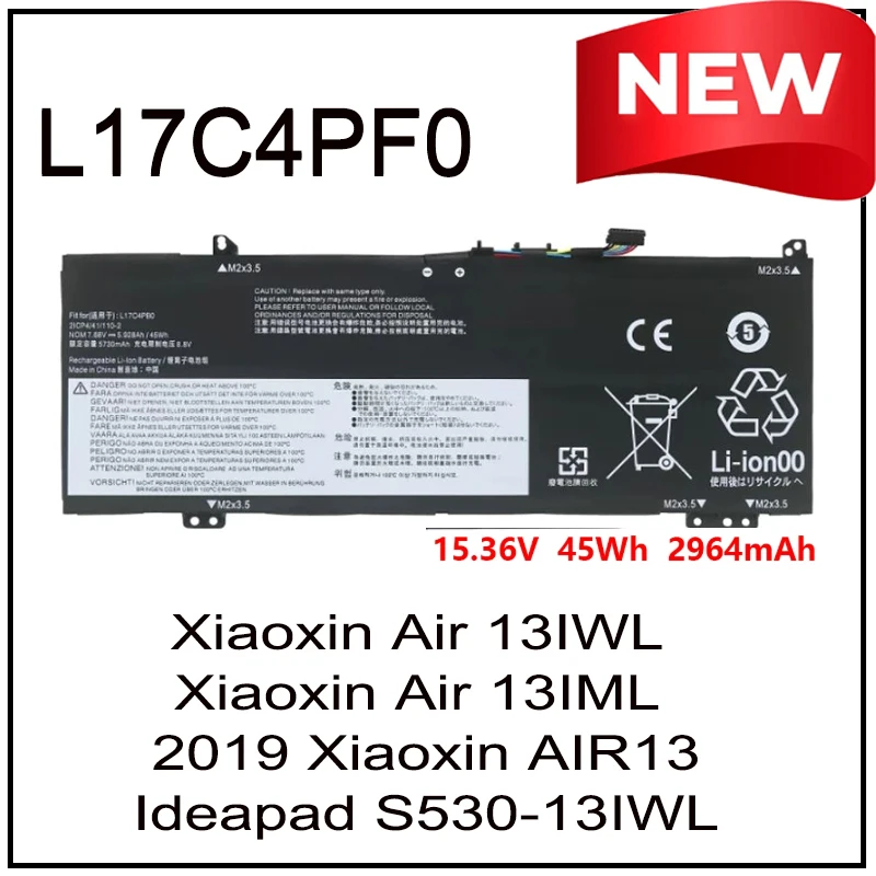 

Аккумулятор для ноутбука L17C4PB0 45WH для Lenovo IdeaPad S530, Xiaoxin Air 13IWL, L17M4PB2, 2ICP4/41/100-2, 3ICP4/41/110