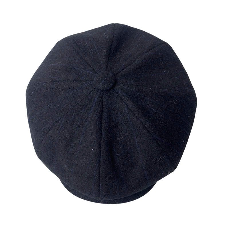 Stripe Newsboy Caps Retro Octagonal Hat Fashion Flat Cap Black Gray Mens Hats Berets Woolen Hats Casual Newsboy Cap BTM07