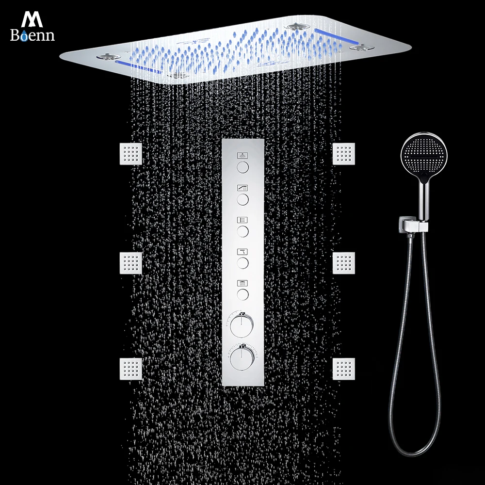 

M Boenn 5 Functions Smart Shower Set Bathroom Faucets Ceiling Polishing Shower Head Rainfall Push Button Thermostatic Controller