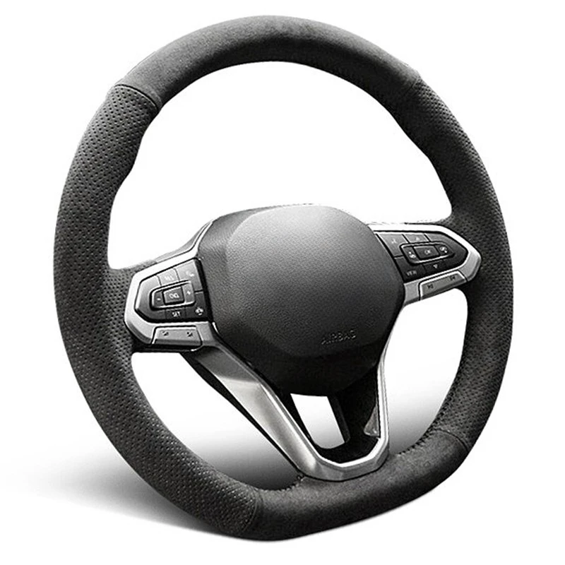 

Car Steering Wheel Cover DIY Black Genuine Leather Suede For Volkswagen VW Atlas Golf 8 Mk8 Jetta Passat B9 Tiguan Sharan