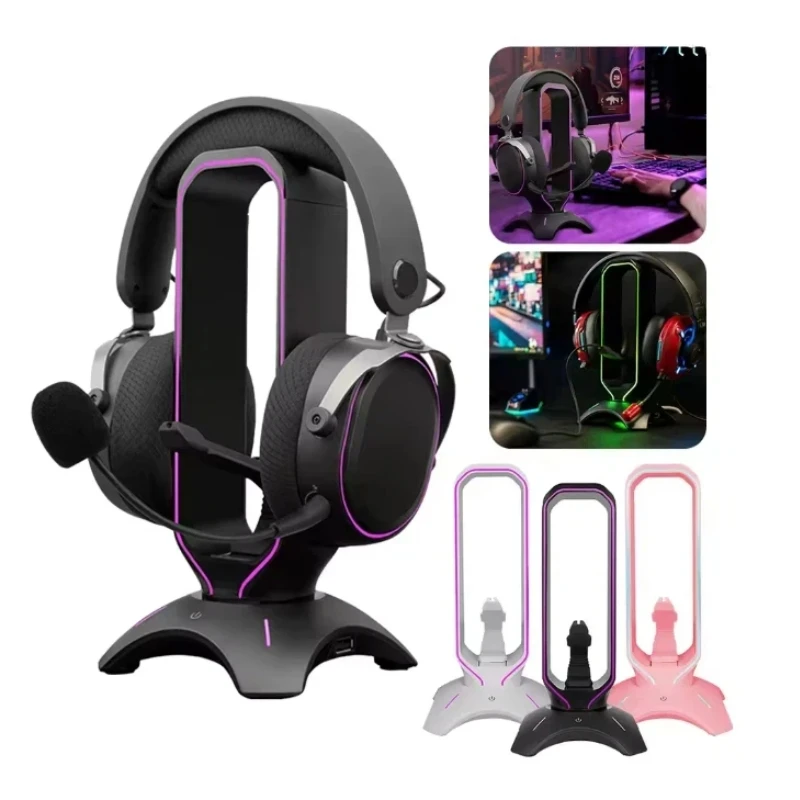 rgb-gaming-headset-holder-led-glowing-headphone-stand-usb-expansion-dock-desktop-rack-for-pc-gaming-esports-enthusiast-daily-use