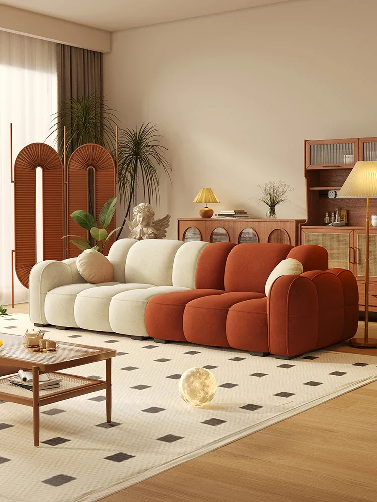 French retro style biscuit sofa household living room small apartment simple straight row designer 2025 fabric sofa