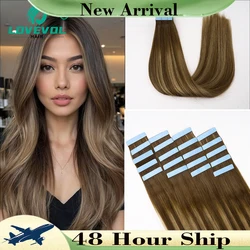 LOVEVOL 12A Tape in Hair Extensions Real Remy Human Hair Balayage Invisible Skin Weft PU Straight Tape in Extensions for Women