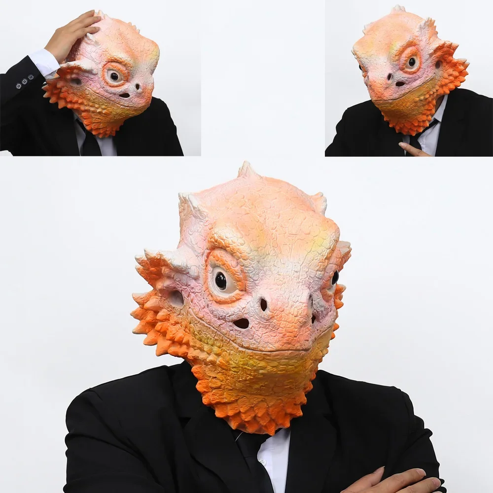 

Уникальный забавный жуткий косплей животное ящерица головной убор страшная маска на Хэллоуин анфас шлем карнавальный костюм для рождественской вечеринки реквизит