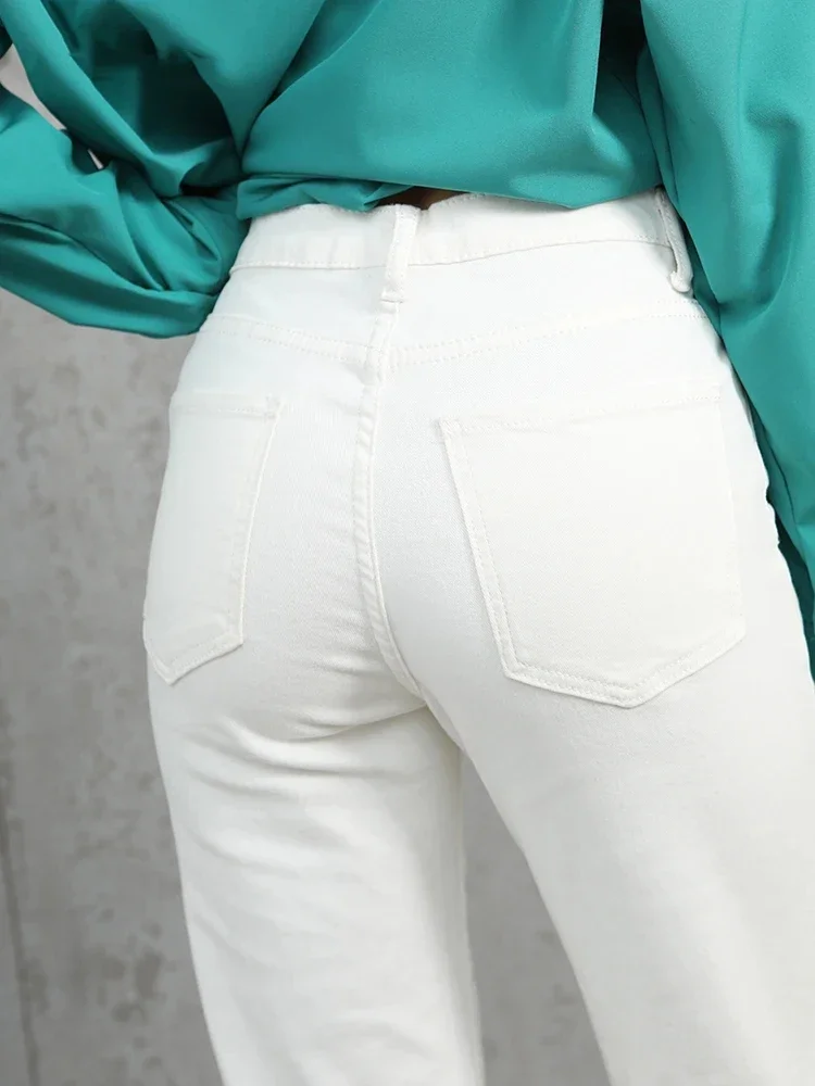 Pantalones vaqueros de pierna ancha de cintura alta para mujer, Pantalones rectos elásticos, Retro, blanco, moda coreana, Otoño, YK2