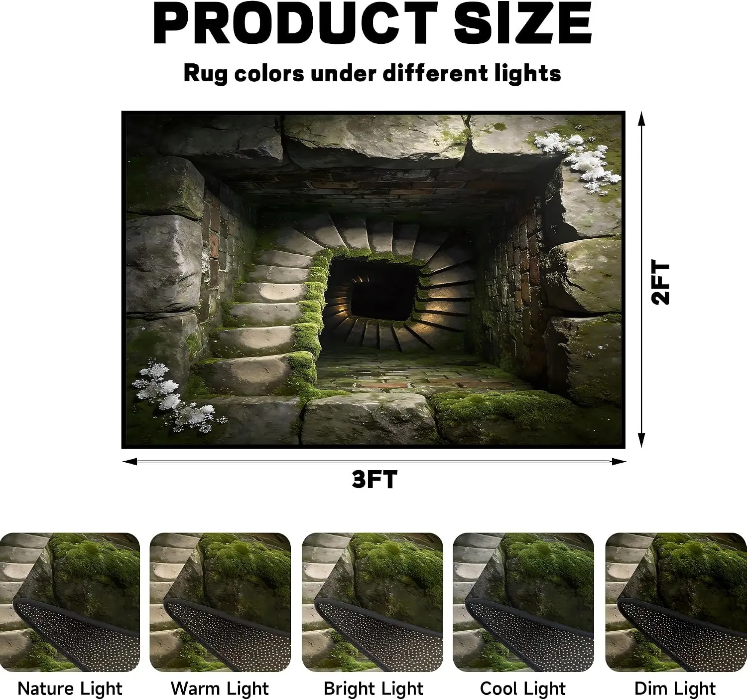 Mysterious Ancient Ruin Moss Tunnel Print Rug Mat Vintage Gothic Fantasy Overgrown Cave Area Carpet Home Decor Runner