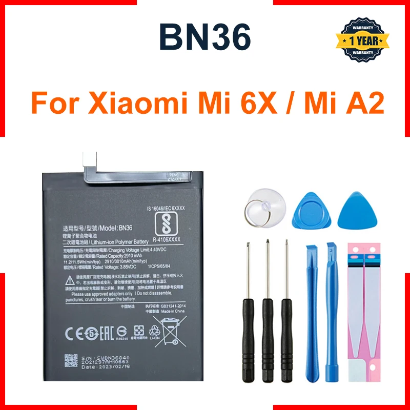 

Xiao mi BN36 3010mAh Battery For Xiaomi 6X A2 Mi6X MiA2 M6X MA2 High Quality Phone Replacement Batteries