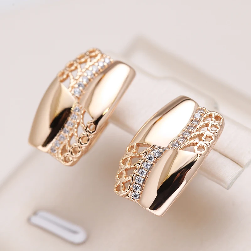 Kinel New Fashion Glossy Natural Zircon Earring for Women Unusual Creative Hollow Flowers 585 Rose Gold Color Vintage Jewelry