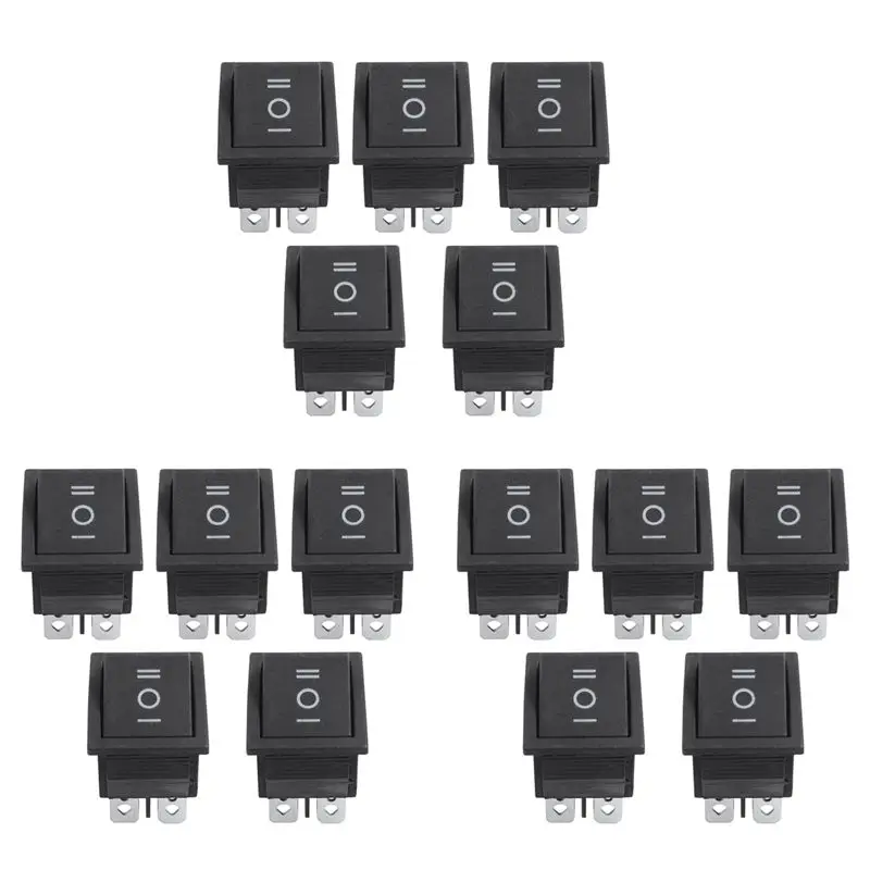 Delicate Texture-15 Pcs 6 Pin DPDT Black Button On/Off/On Rocker Switch AC 250V/15A 125V/20A