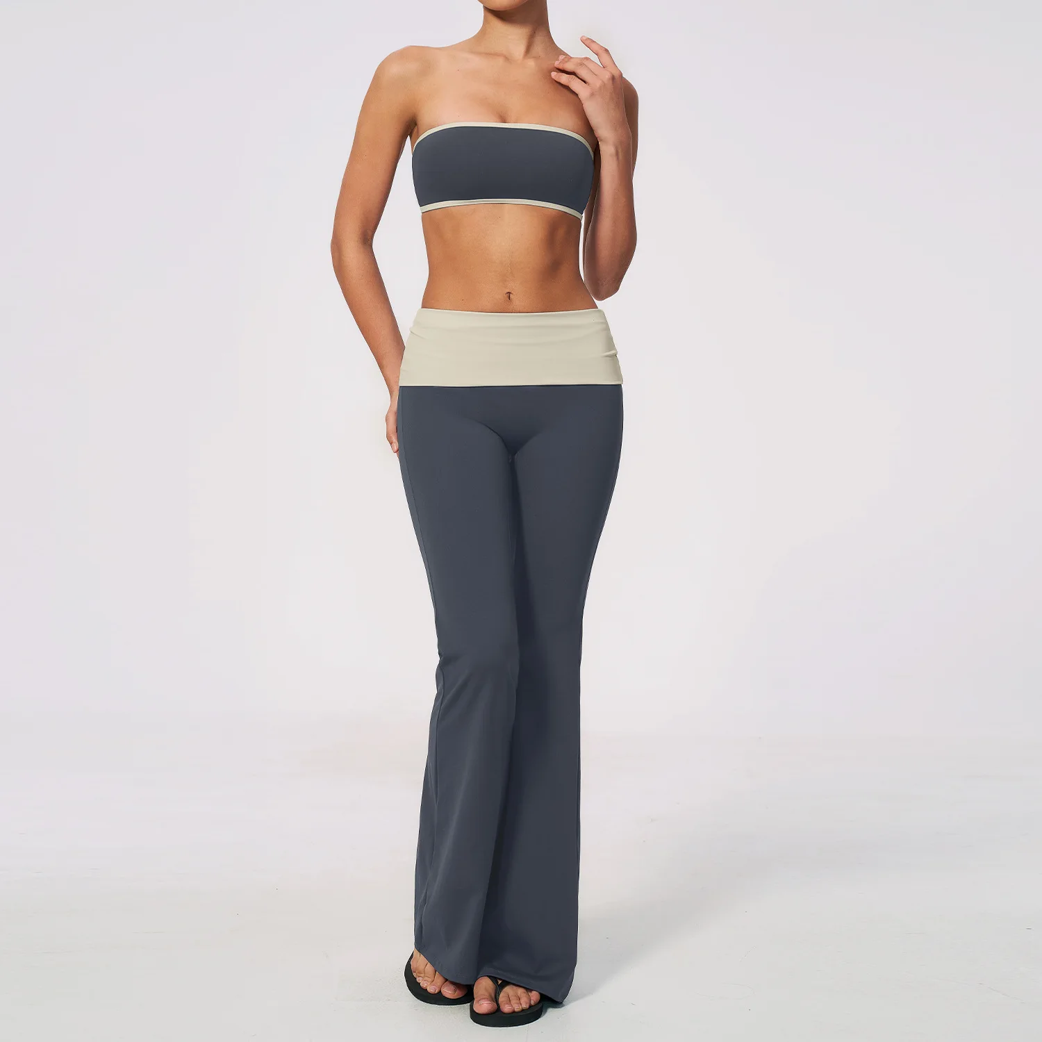 2pcs Yoga Set Women Tracksuit Athletic Wear Gym Clothing Fitness Outfits Workout Sportswear High Waist Bell Bottoms Sports Suits