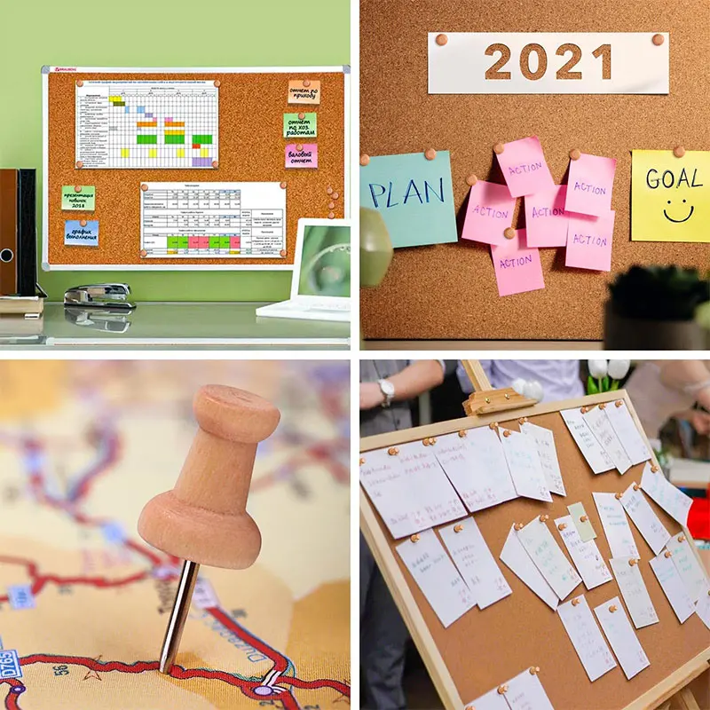 50 pçs alfinetes de madeira polegar tachas ponto de aço decorativo para placas de cortiça mapa fotos calendário projetos de artesanato de escritório em casa