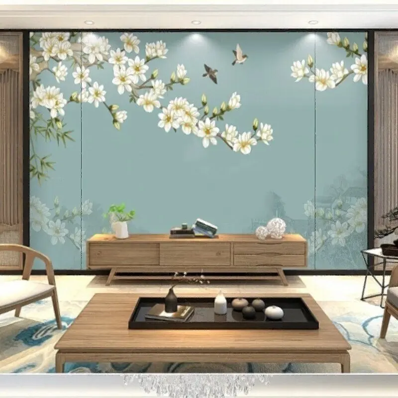 New Chinese-Style Minimalist High-end Hand-Painted Magnolia Bird Wall Decoration For TV Restaurant Coffee Shop Wall Background