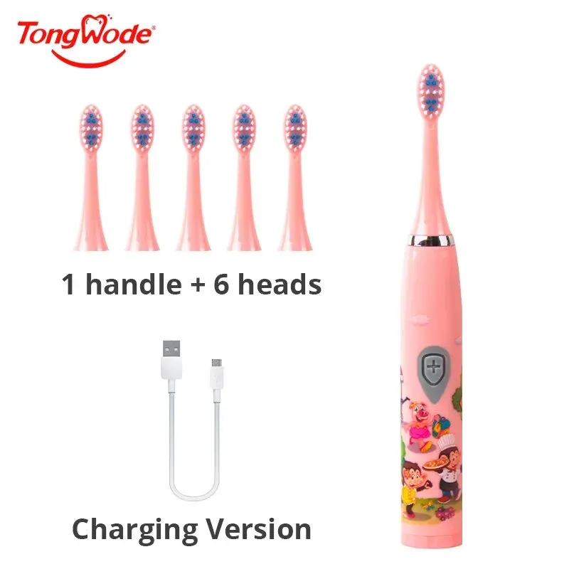 Kinder Sonic Elektrische Zahnbürste Bunte Cartoon Für Kinder USB Aufladbare Weiche Automatische Wasserdicht Mit Ersatz Kopf