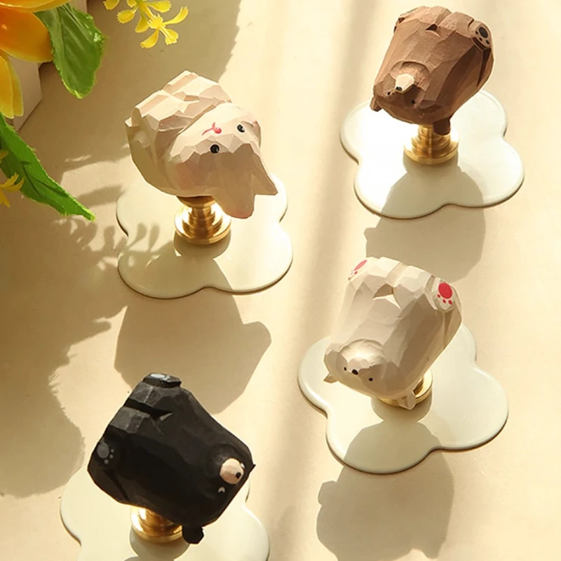 Cartoon Animal Cabinet Knobs Colorful Wooden Drawer Pull Hand-Carved Furniture Hardware Playful Dresser Pulls for Kid Room Decor