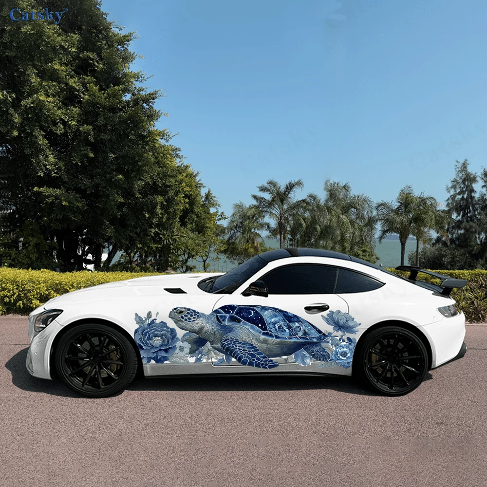 CATSKY.2pcs.Cool Starry Sky Turtle Pattern & Flower Car Wrap Sticker (Decorative & Scratch-Resistant, Fade-Proof, High-Quality,