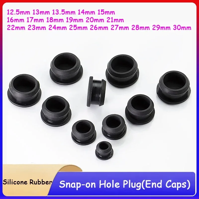 1/5/10/20Pcs Black Silicone Rubber Snap-on Hole Plug Blanking End Caps Seal Stopper 12.5 13 13.5 14 15 16 17 18 to 30mm