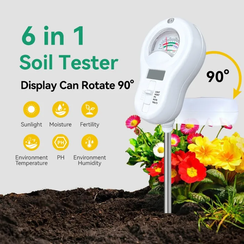 B67C Moisture, Fertility, Temperature& PH Testing Soil Tester Kit 6-In-1 For Gardening Tool Measurement