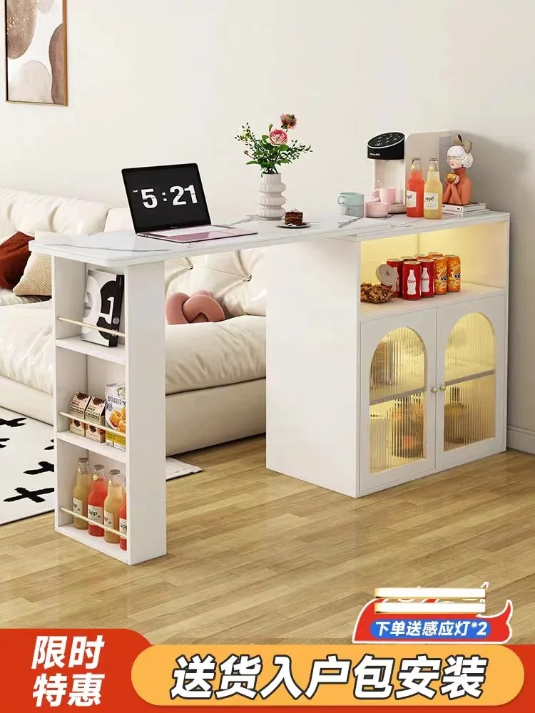 

Cream wind bar table household living room family small apartment rock slab dining side table integrated cabinet middle island