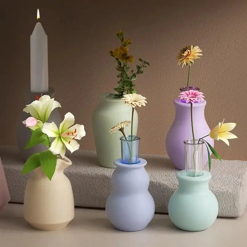 Circular Gourd Flowerpot Silicone Mold Diy Gypsum Concrete Ceramic Candlestick Hydroponic Test Tube Vase Mold Home Decor