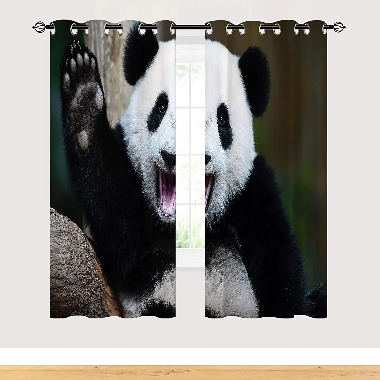 Girls Bedroom Blackout Curtains Chinese Panda Waving Hello Double Bedroom Elegant Room Curtains Can Be Short Curtains