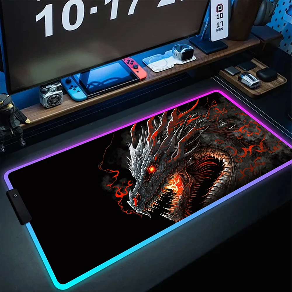 

Anime 1000x500mm Mice Mat Japanese Dragon Large Gaming RGB Mousepad XXL Keyboard Lock Edge Mouse Pad LED Table Luminous Desk Mat