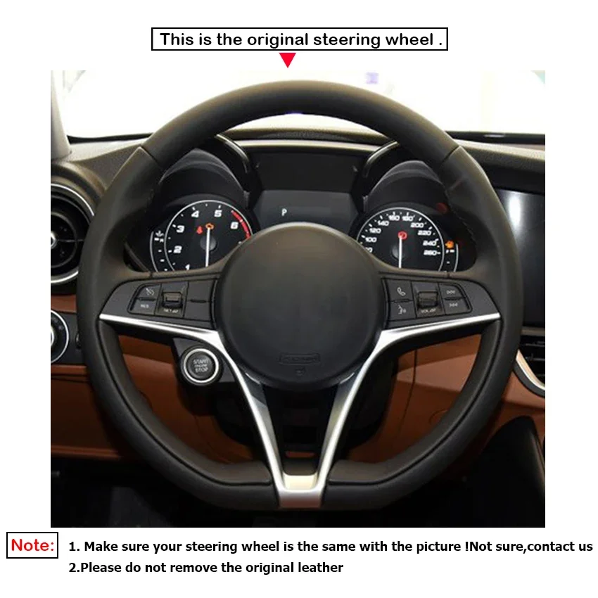 Black Faux Carbon Fiber Suede Car Steering Wheel Cover for Alfa Romeo Giulia 2016-2020 Stelvio 2017-2020