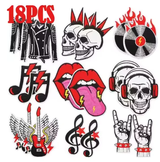 

9/10/18pcs Set Wholesale Horror Skull Embroidery Patch Iron on Thermoadhesive Patches on Clothes Punk Ironing Stickers DIY