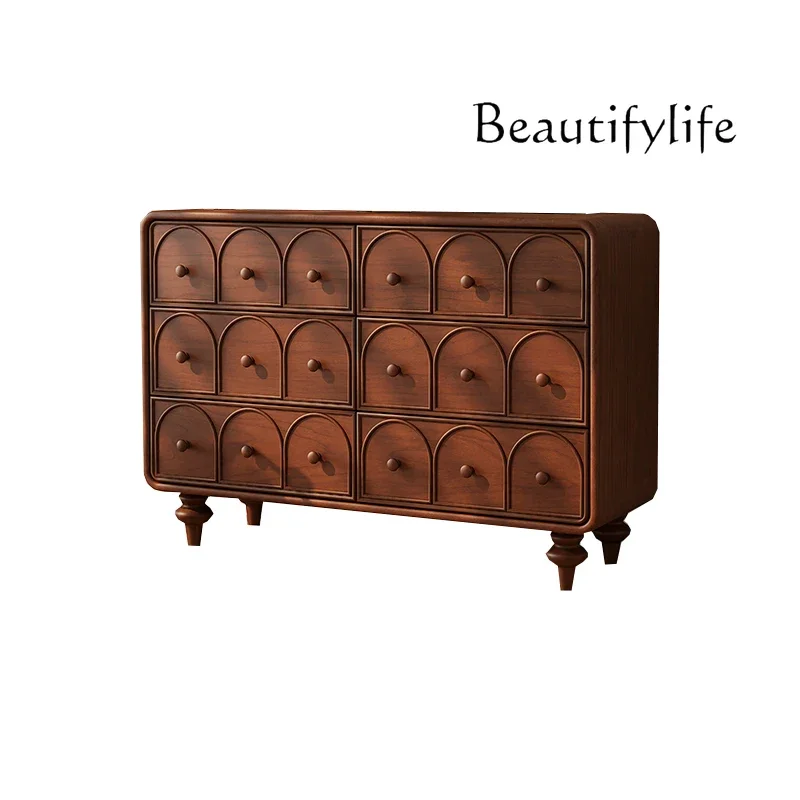 

vV French medieval solid wood chest of drawers household living room simple entrance decorative cabinet