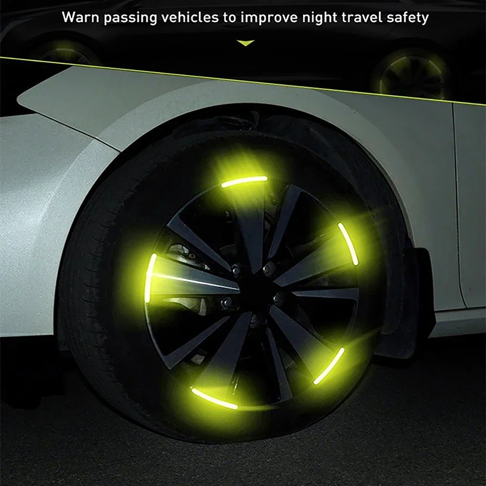 20pc Car Wheel Hub Reflective Sticker Anti-collision Tire Rim Luminous Strip Night Driving Bike Motorcycle Wheel Warning Sticker