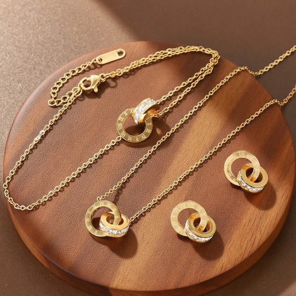 ZAKOL Women's Classic Roman Numerals Earring Necklace Bracelet Set for Women Girls Versatile Simple Daily Jewelry Sets