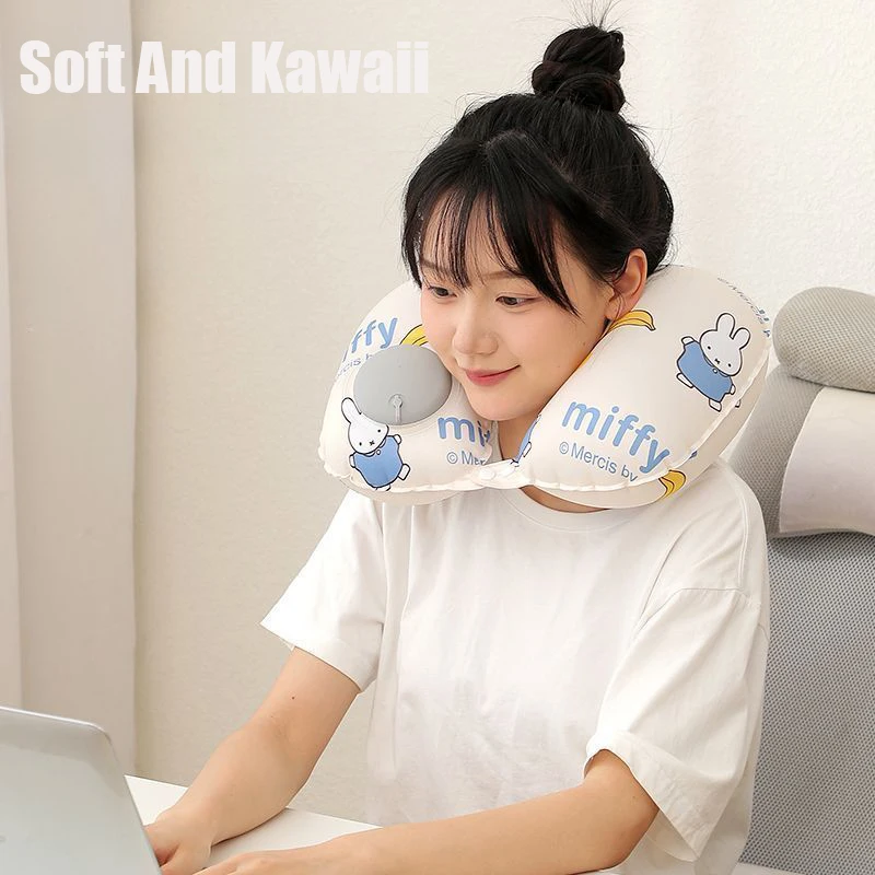 

Kawaii Miffy надувная подушка портативная для путешествий и вождения U-образная подушка для шеи офисный инструмент для сна аниме аксессуары подарки на день рождения