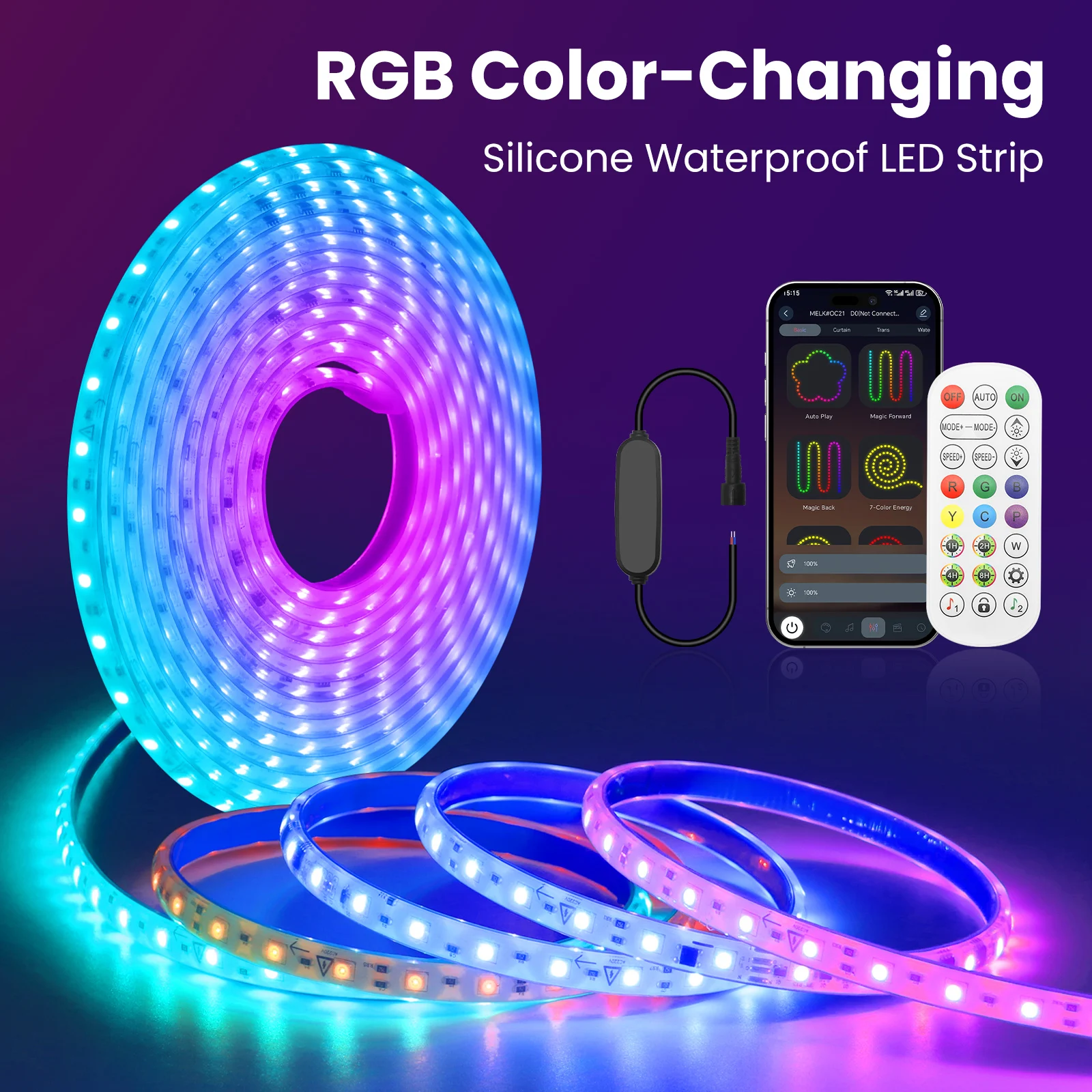 

AC 220V 110V RGB LED Strip with Remote Bluetooth Control 3535 60LEDs/M Flexible LED Tape with RGBIC Waterproof Rope Light Decor