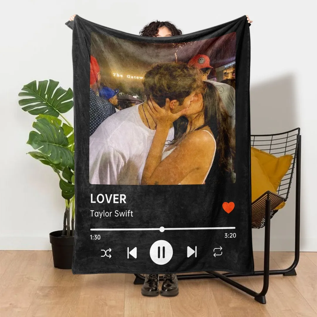 

Custom Photo Name Blanket DIY Text Flannel Blankets Music Player Pattern Friends Anniversary Gift Fleece Personalized Blanket