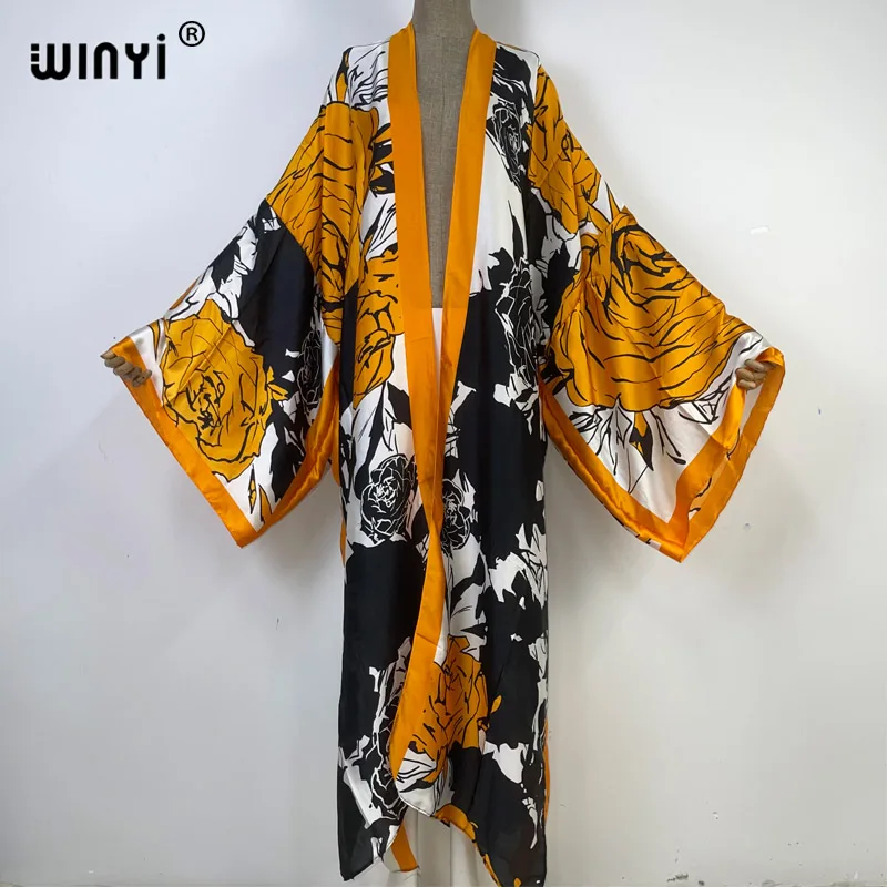 

WINYI 2023 new print Women Cardigan Loose Long Dress Cocktail Party Boho Maxi beach Holiday Swimming Cover Up Kimonos