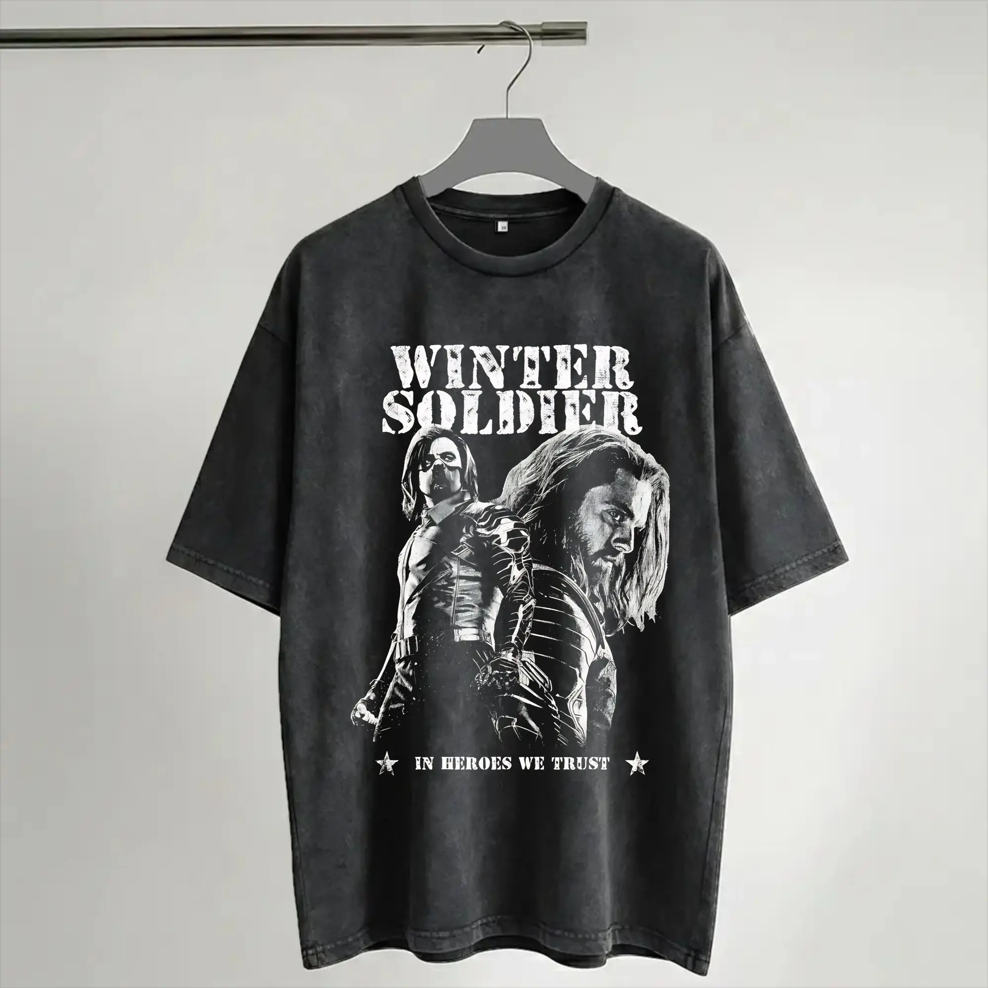 Harajuku Washed Shirt Soldier Bucky Barnes  Outfit Fashion T Shirt High Street  Streetwear Short Sleeve Summer Tee Shirt